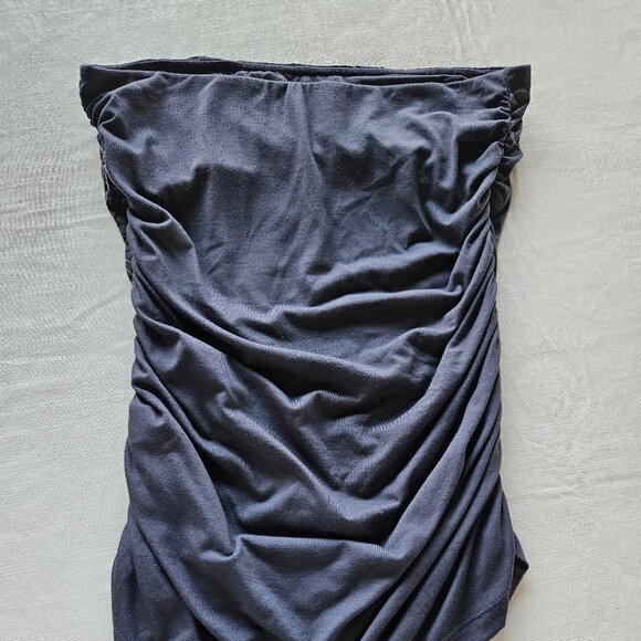 Strapless Size Medium Silky Party Top Has Silver Free flowing Design - Picture 4 of 8